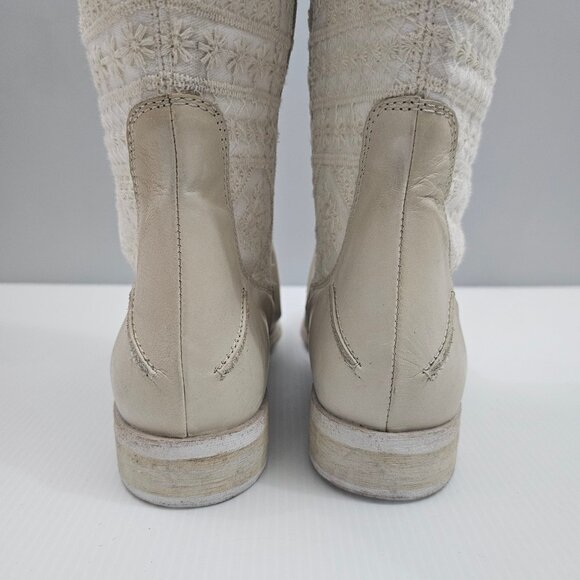 Free People Bren Knee High Boot Womens EU 39 Cream Embroidered Slouchy Boho NEW - Picture 9 of 15